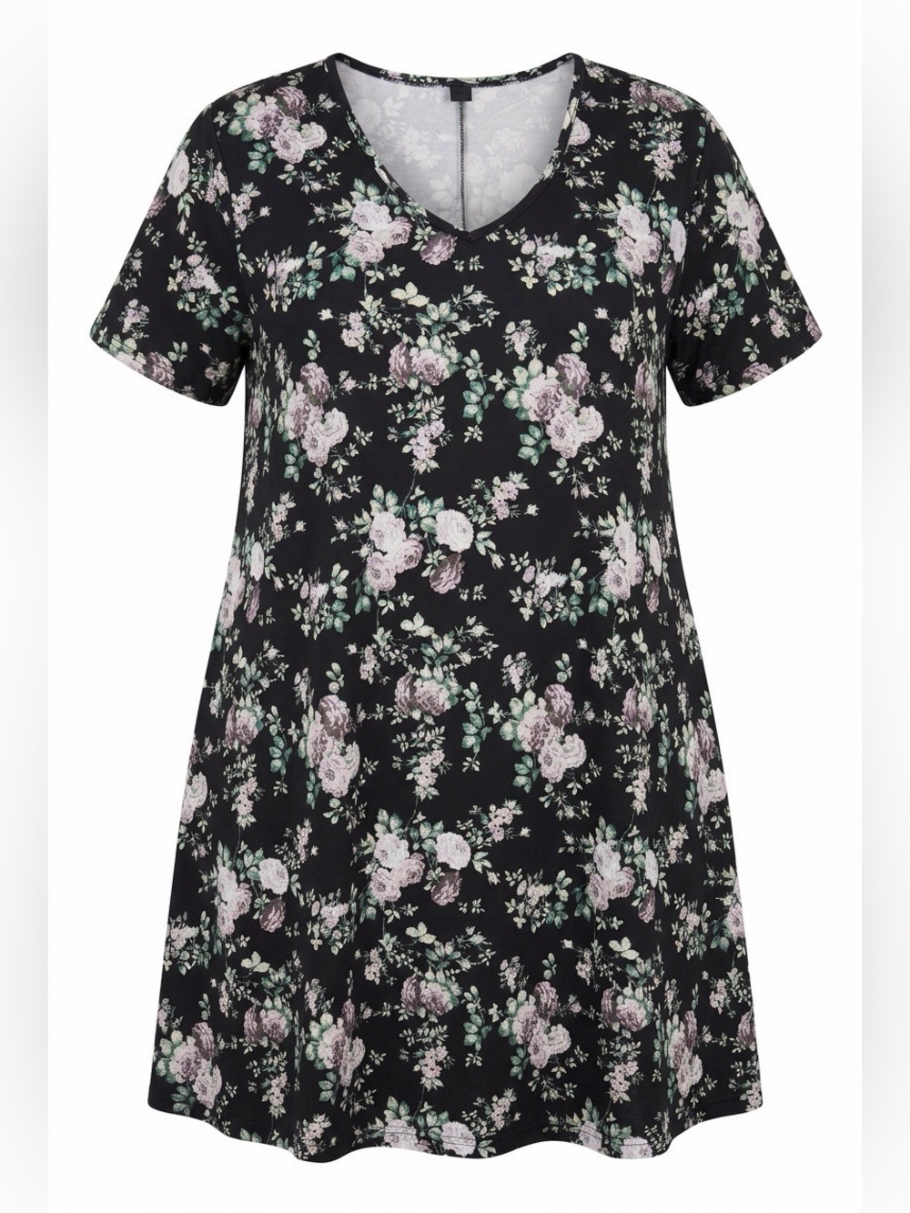 OVERWORETY 5X Black Floral Soft Swing Dress With Pockets